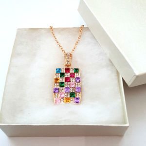 Multicolor Crystal Rectangular Pendant Necklace